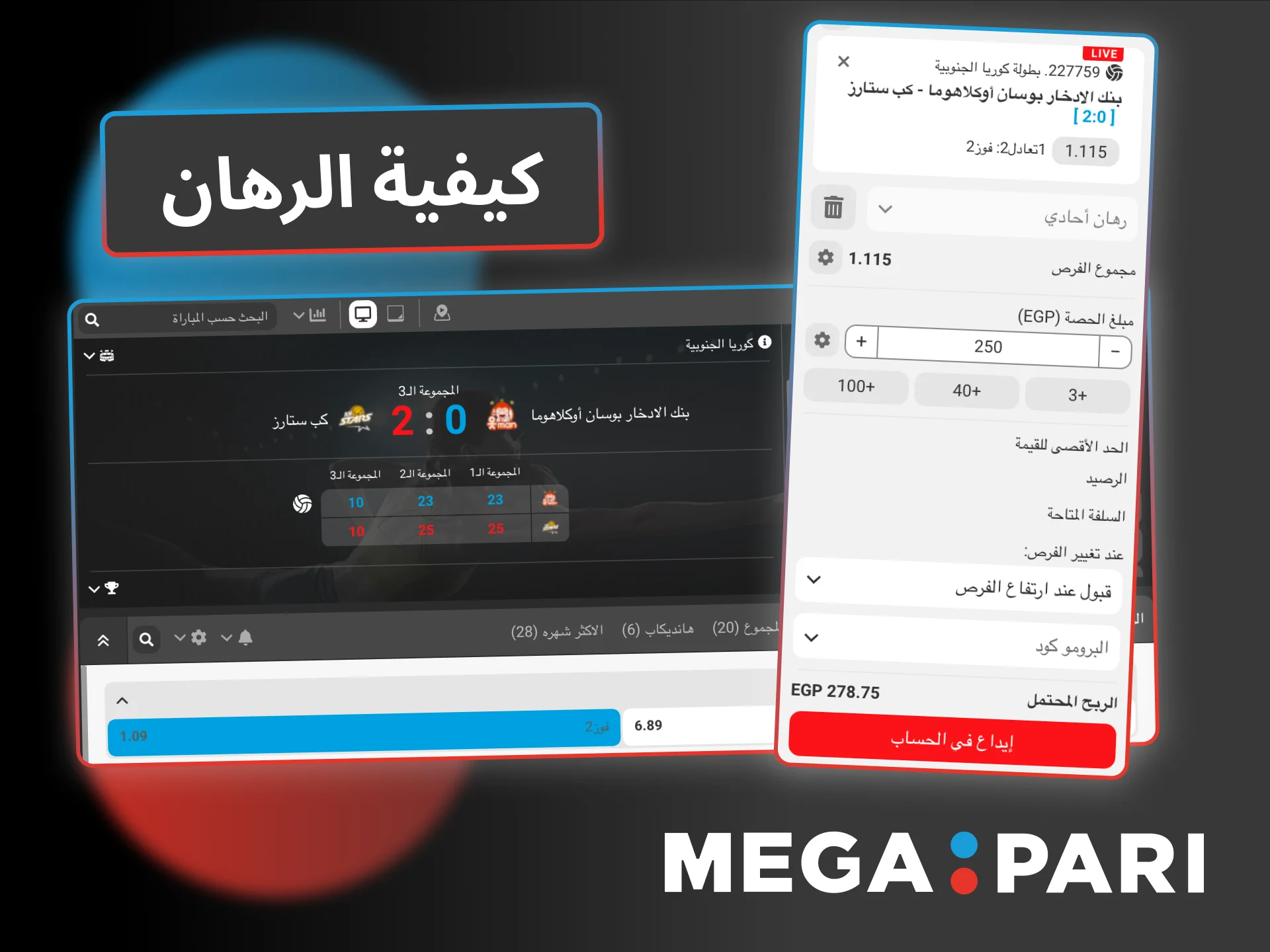 سجّلي الدخول إلى Megapari وضعي رهانك بخطوات بسيطة.